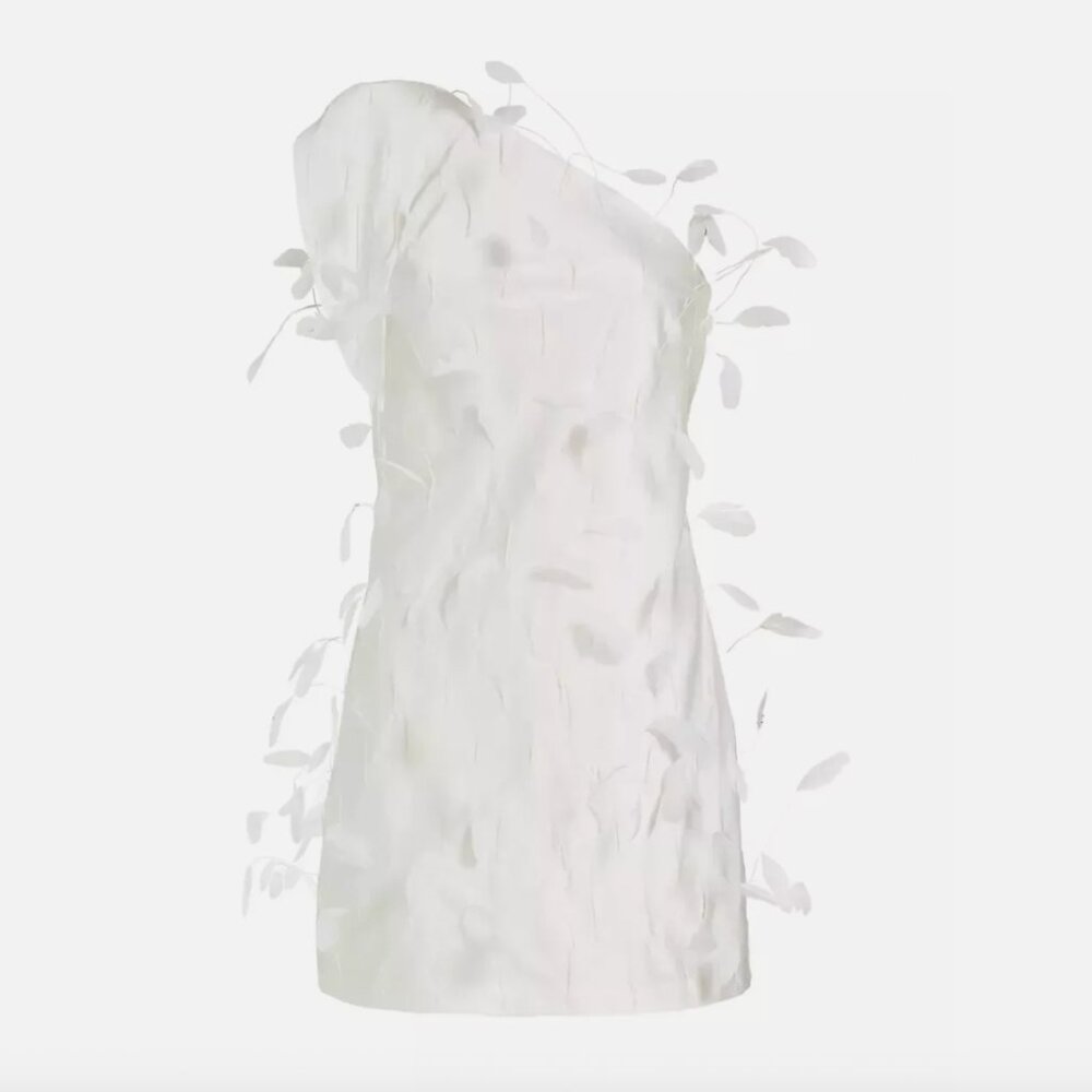 Cult Gaia Hayes Feather-Trimmed Silk Minidress NWT